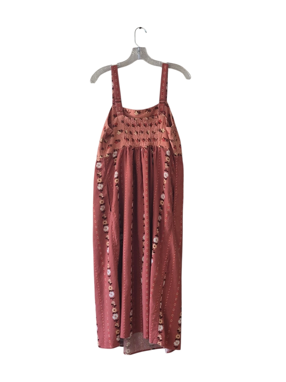 Sonoma Floral Midi Dress Women's L Terracotta Boho Smocked Pocket Linen Blend - Picture 2 of 13